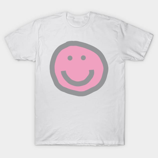 Prism Pink Round Happy Face with Smile T-Shirt by ellenhenryart